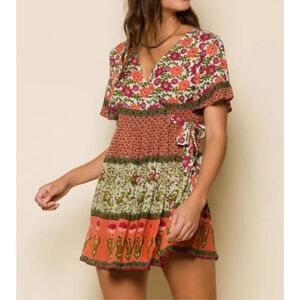 Raga enchanted forest mini boho wrap dress size small